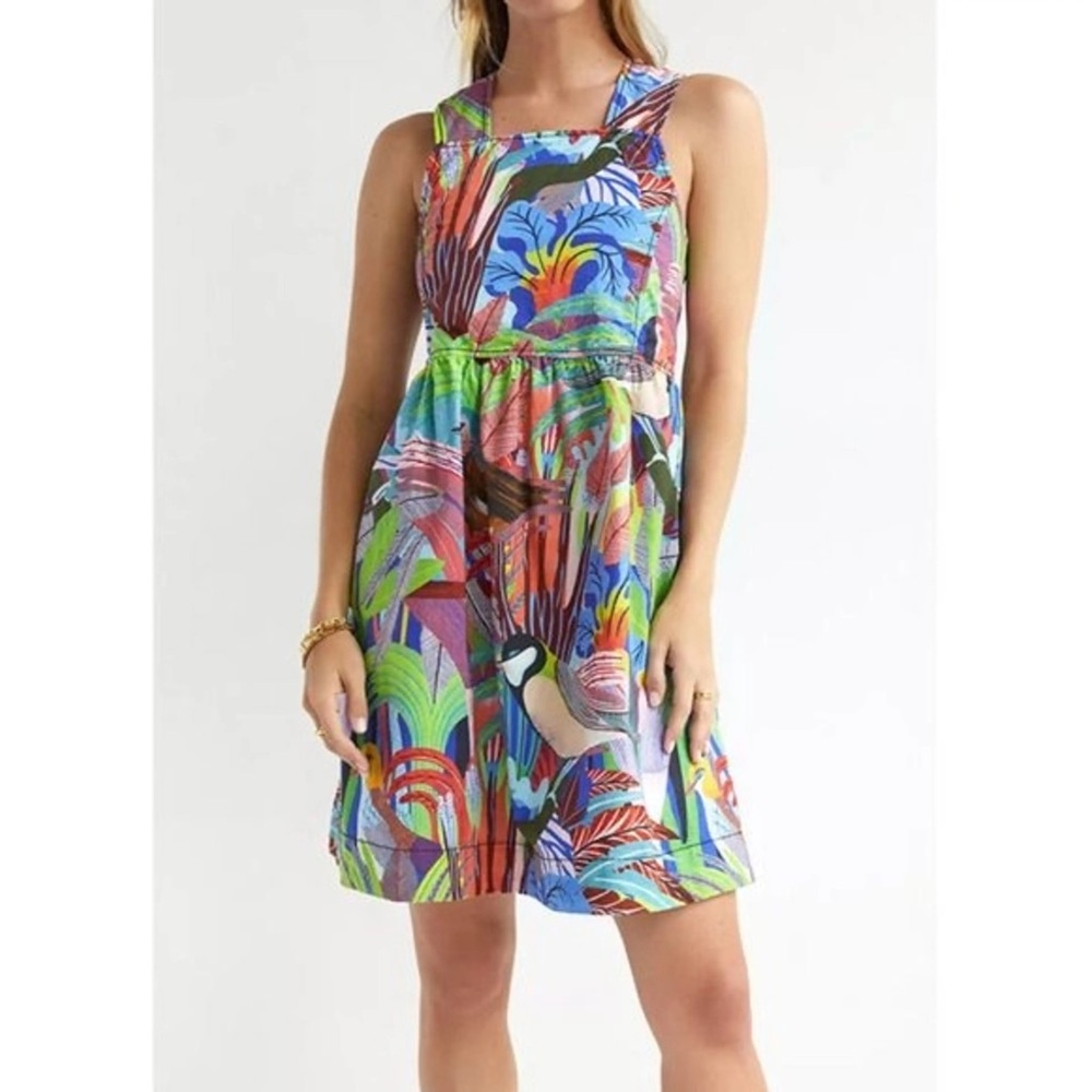 Anthropologie Dress Sz XL Square Neckline  Sleeveless Side Pockets